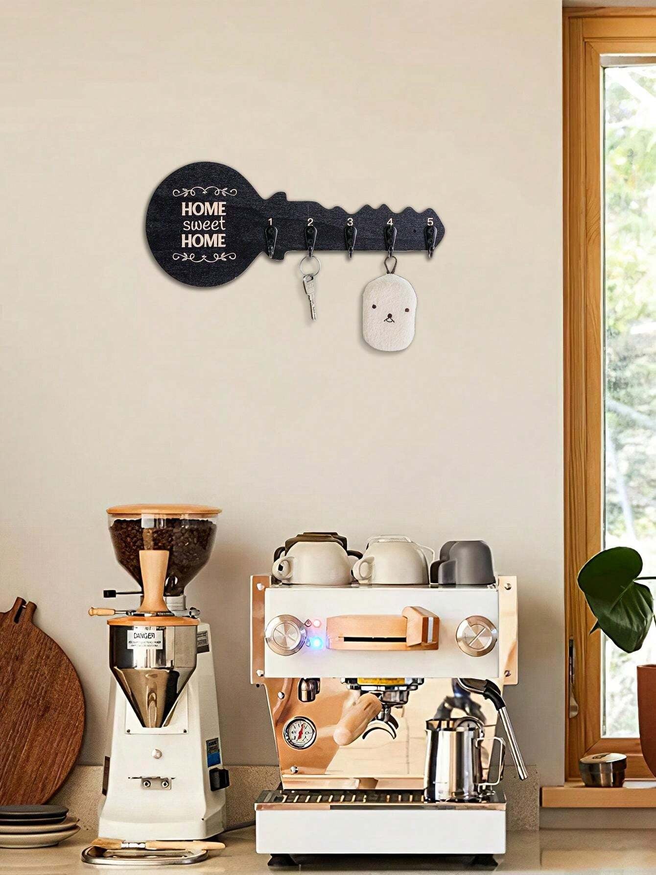 1pc Creative Minimalist Wall-Mounted Key-Shaped Decorative Hook, Novelty Wooden Panel With Small Iron Hooks Design, Key/Hanging Decor/Necklace Storage Holder