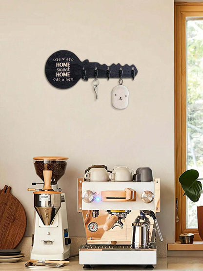 1pc Creative Minimalist Wall-Mounted Key-Shaped Decorative Hook, Novelty Wooden Panel With Small Iron Hooks Design, Key/Hanging Decor/Necklace Storage Holder