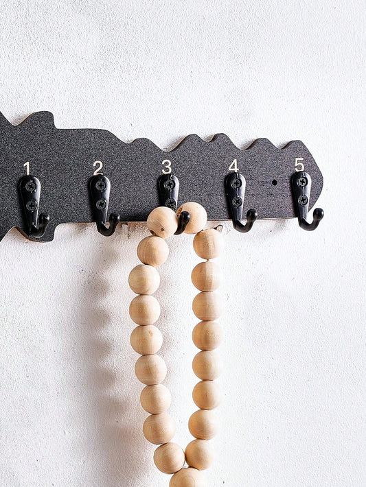 1pc Creative Minimalist Wall-Mounted Key-Shaped Decorative Hook, Novelty Wooden Panel With Small Iron Hooks Design, Key/Hanging Decor/Necklace Storage Holder