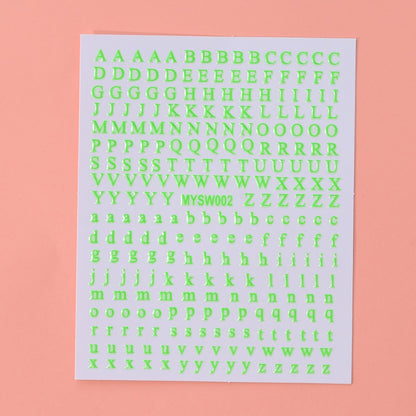 12 sheet 12-Color Fluorescent Nail Letter Stickers Set - Complete A-Z Alphabet (Upper & Lower Case) for School Nail Art Classes & Office Creativity