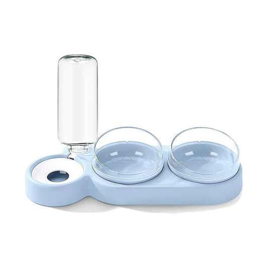 Pet Feeder Dogs Cats Food Double Bowls Automatic Watering Neck Guard Distributor (Color   Blue)