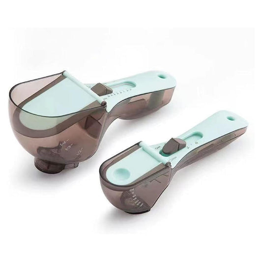 Measuring Spoons for Baking, Adjustable Measuring Cups and Spoons 2 pcs Plastic Measuring Tablespoon Teaspoon Kitchen Tools Set for Cooking, Dry or Liquid – Blue Gray