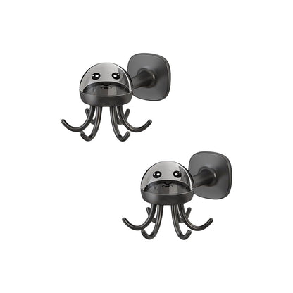 2 Pack Kitchen Utensil Hangers with 6 Hooks - 360° Rotating Kitchen Hooks Utensil Rack Organizer Wall Mounted Drilling Free (Dark Grey)