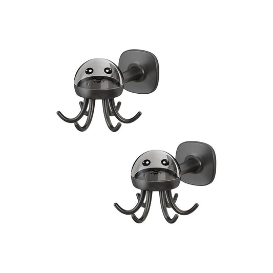 2 Pack Kitchen Utensil Hangers with 6 Hooks - 360° Rotating Kitchen Hooks Utensil Rack Organizer Wall Mounted Drilling Free (Dark Grey)