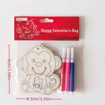 Valentine's Day Wooden Slices,36pcs Heart Cupid Unfinished Wood Cutout Slice Hanging Ornament with Jute Twine and Colored Pen for DIY Craft Supply