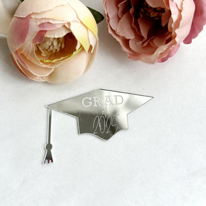 2025 Graduation Cupcake Toppers Acrylic Mirror Engraved Congratulations Graduation Cake Cupcake Decorations Graduation Ceremony Supplies