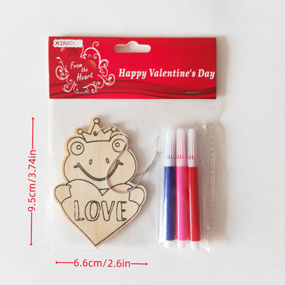 Valentine's Day Wooden Slices,36pcs Heart Cupid Unfinished Wood Cutout Slice Hanging Ornament with Jute Twine and Colored Pen for DIY Craft Supply