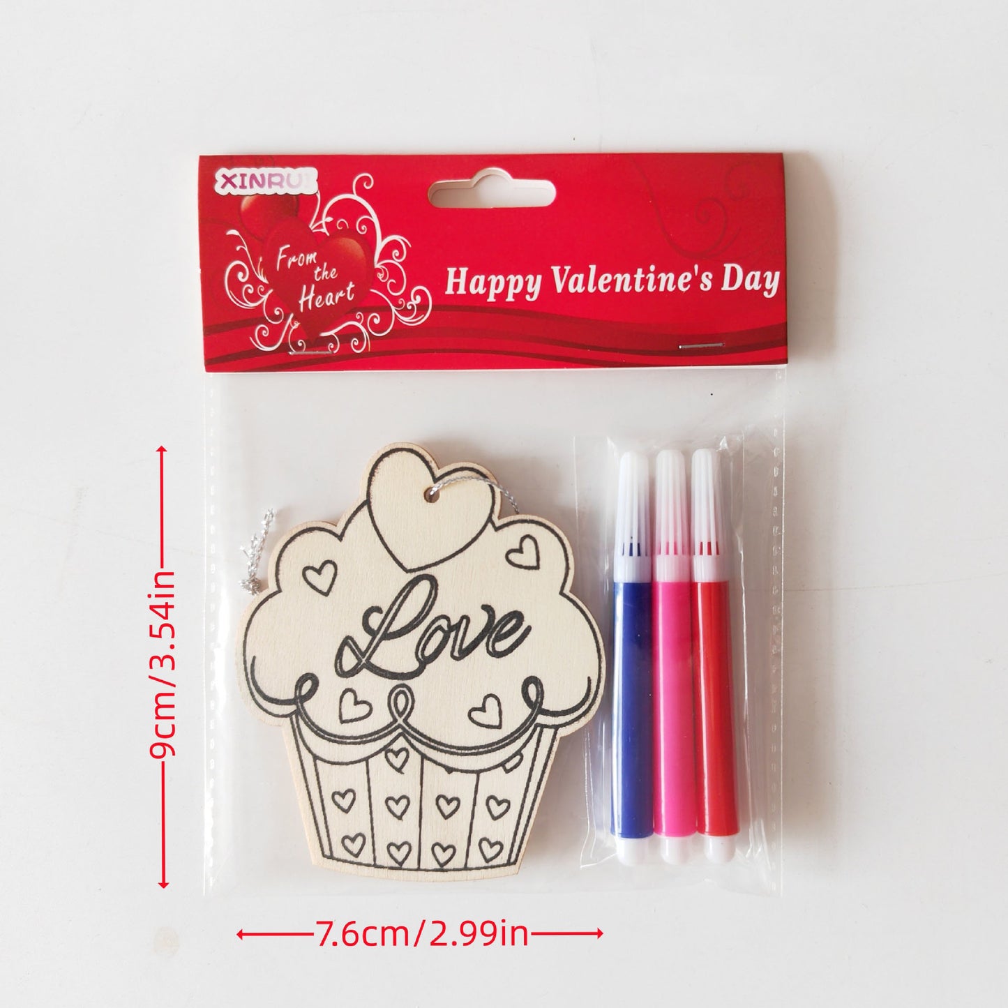 Valentine's Day Wooden Slices,36pcs Heart Cupid Unfinished Wood Cutout Slice Hanging Ornament with Jute Twine and Colored Pen for DIY Craft Supply