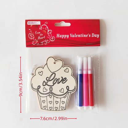 Valentine's Day Wooden Slices,36pcs Heart Cupid Unfinished Wood Cutout Slice Hanging Ornament with Jute Twine and Colored Pen for DIY Craft Supply