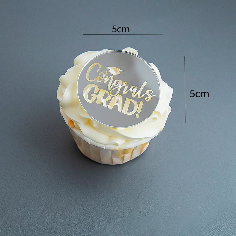 2025 Graduation Cupcake Toppers Acrylic Mirror Engraved Congratulations Graduation Cake Cupcake Decorations Graduation Ceremony Supplies