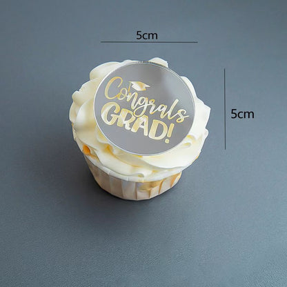 2025 Graduation Cupcake Toppers Acrylic Mirror Engraved Congratulations Graduation Cake Cupcake Decorations Graduation Ceremony Supplies