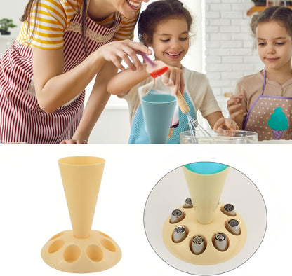 Piping Bag Holder Stand for Filling, Pastry Bag Holder Stand, Decorating Bag Holder with 8 Slots Nozzles Holder, Plastic Pastry Bag Stand for Cake Decorating Kit, Baking Accessories (Blue)（Red)(Yellow)(Grey)(Black)