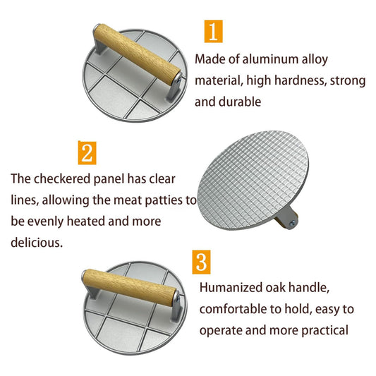 Burger Press, Round Square Burger Smasher for Griddle with Anti-Scald Handle, Non-Stick Smooth Stainless Steel Hamburger Press, Grill Press for Flat Top Grill Cooking, Gift Package, Round,Silver