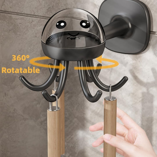 2 Pack Kitchen Utensil Hangers with 6 Hooks - 360° Rotating Kitchen Hooks Utensil Rack Organizer Wall Mounted Drilling Free (Dark Grey)