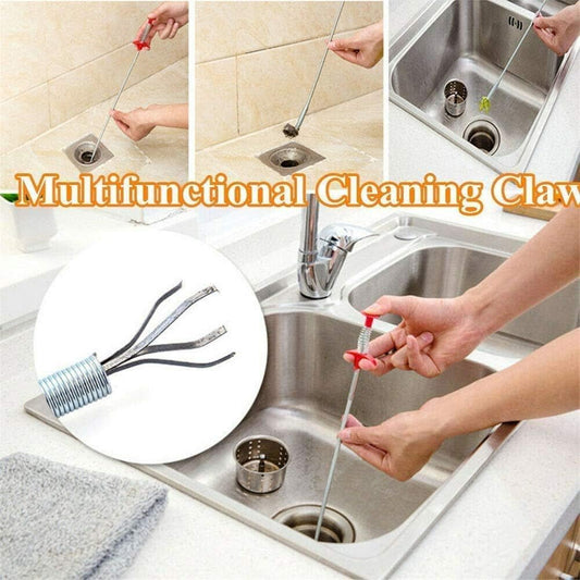 Spring Pipe Dredging Tool, Multifunctional Cleaning Claw, Bendable Sewer Drain Cleaning Brush, Pressure-Type Cleaning Hook for Kitchen, Bathroom and Restaurant (90cm,Black)