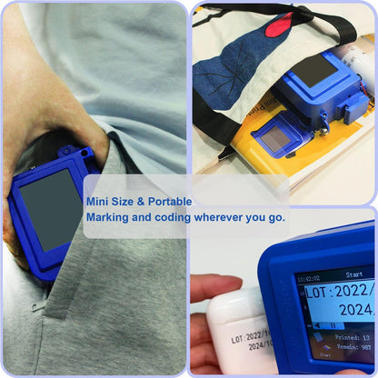 Portable Mini Handheld Inkjet Printer  for All Surfaces with Black Fast-Drying Ink Cartridge, 2.8'' Touch Screen Compact Coding Machine for Text, Date, Time, Barcode, Logo, QR Code, Batch Number