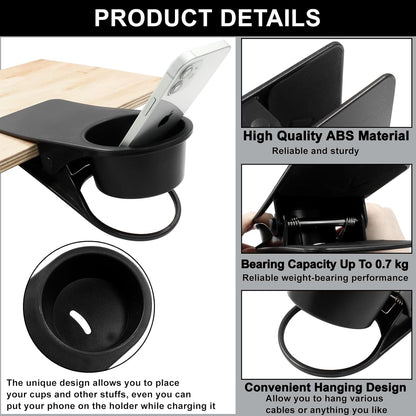 Drinking Cup Holder Clip, Desk Drink Holder Clip Adirondack Chair Cup Holder with Clip Cup Clip Holder for Water Drink Beverage Soda Coffee Cup(Black)