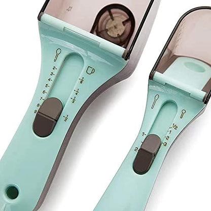 Measuring Spoons for Baking, Adjustable Measuring Cups and Spoons 2 pcs Plastic Measuring Tablespoon Teaspoon Kitchen Tools Set for Cooking, Dry or Liquid – Blue Gray
