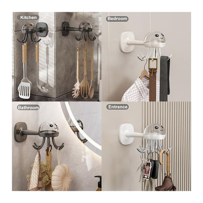 2 Pack Kitchen Utensil Hangers with 6 Hooks - 360° Rotating Kitchen Hooks Utensil Rack Organizer Wall Mounted Drilling Free (Dark Grey)