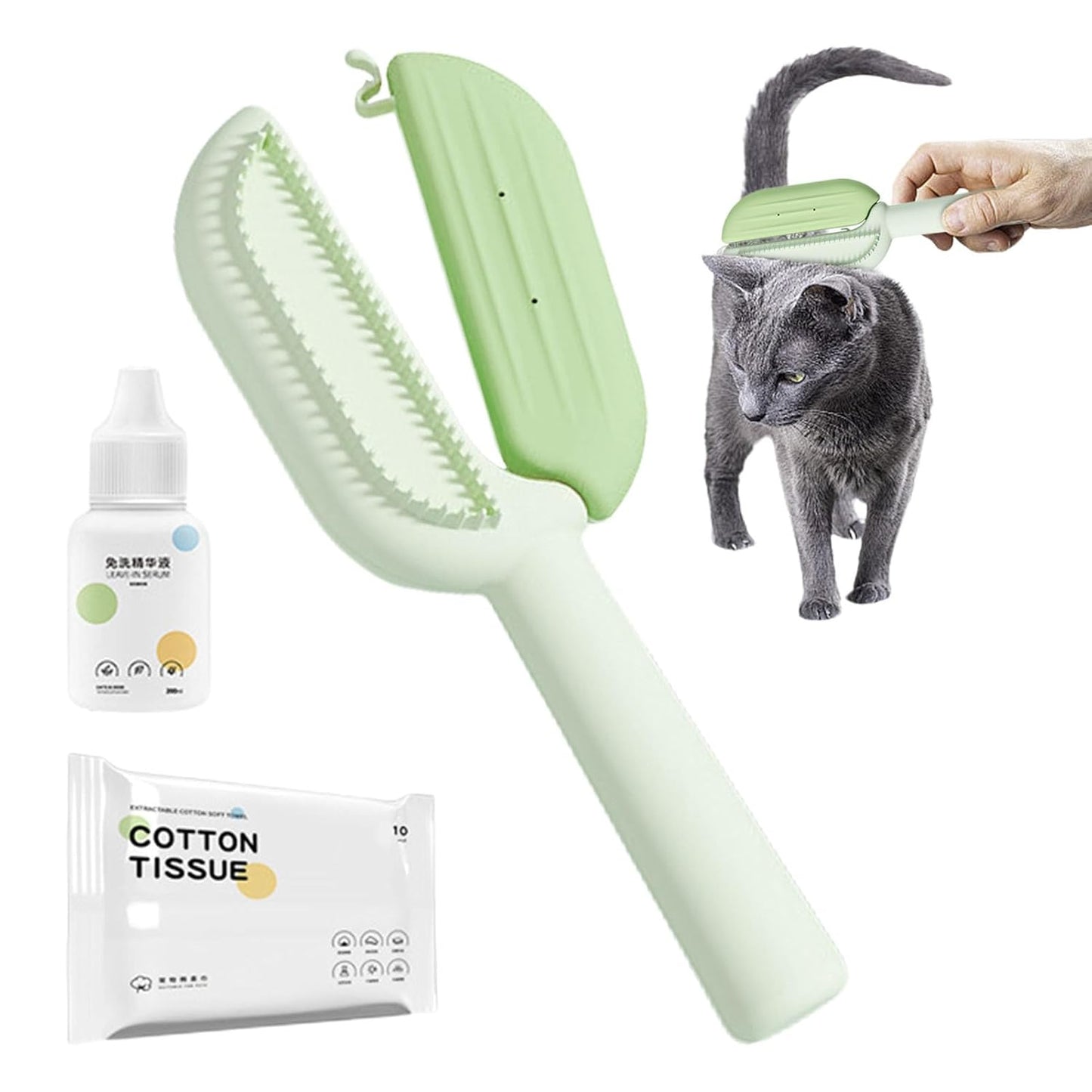 Cat Hair Remover Brush, Lightweight Pet 2 In 1 Grooming Comb,easy To Use Double-Sided Cleaning Brushes And Pet Accessories For Small, Medium, Large, Cats And Dogs, green