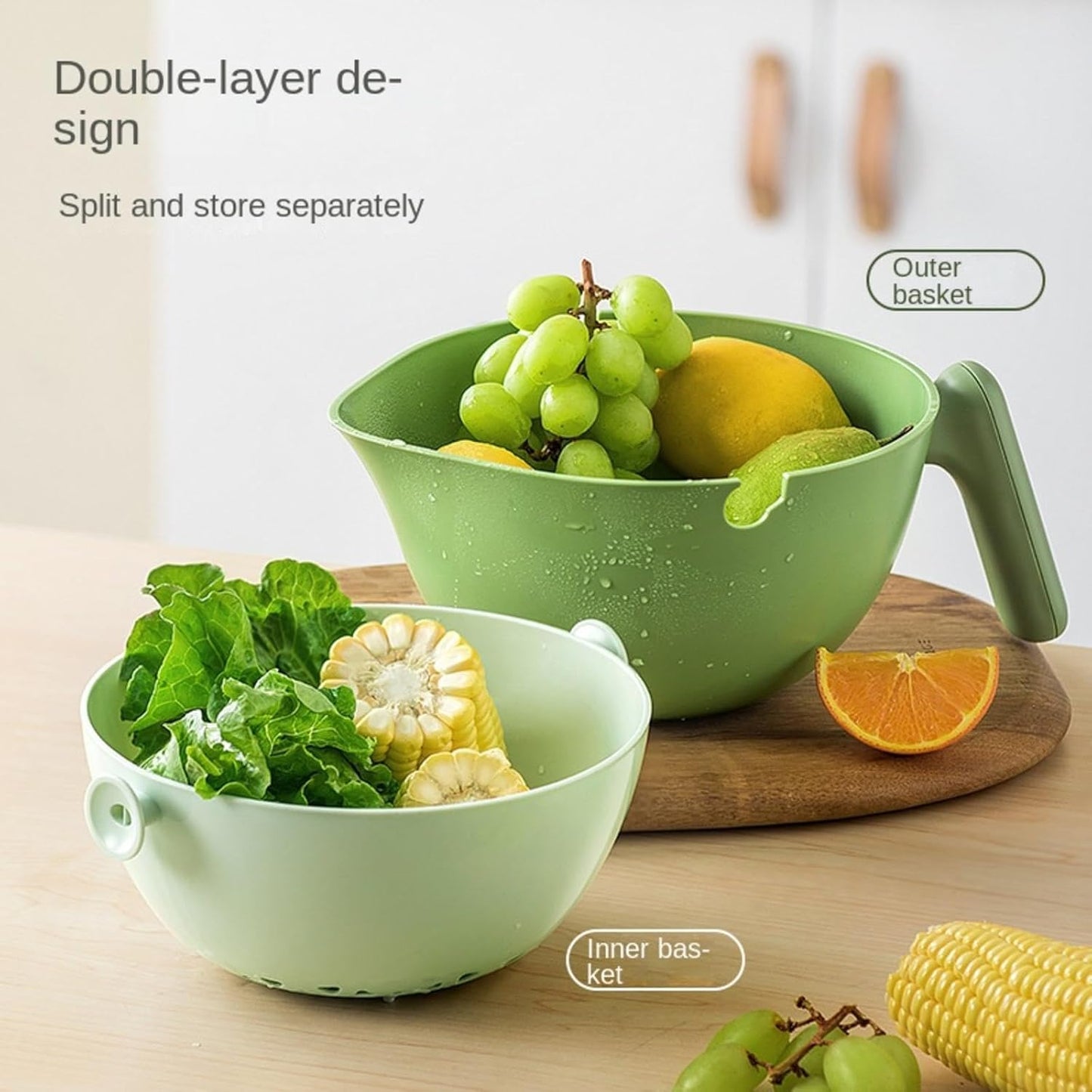 -Tier Collapsible Vegetable Washing Basket - Leakproof Strainer Bowl for Fruits, Salad & Kitchen Draining