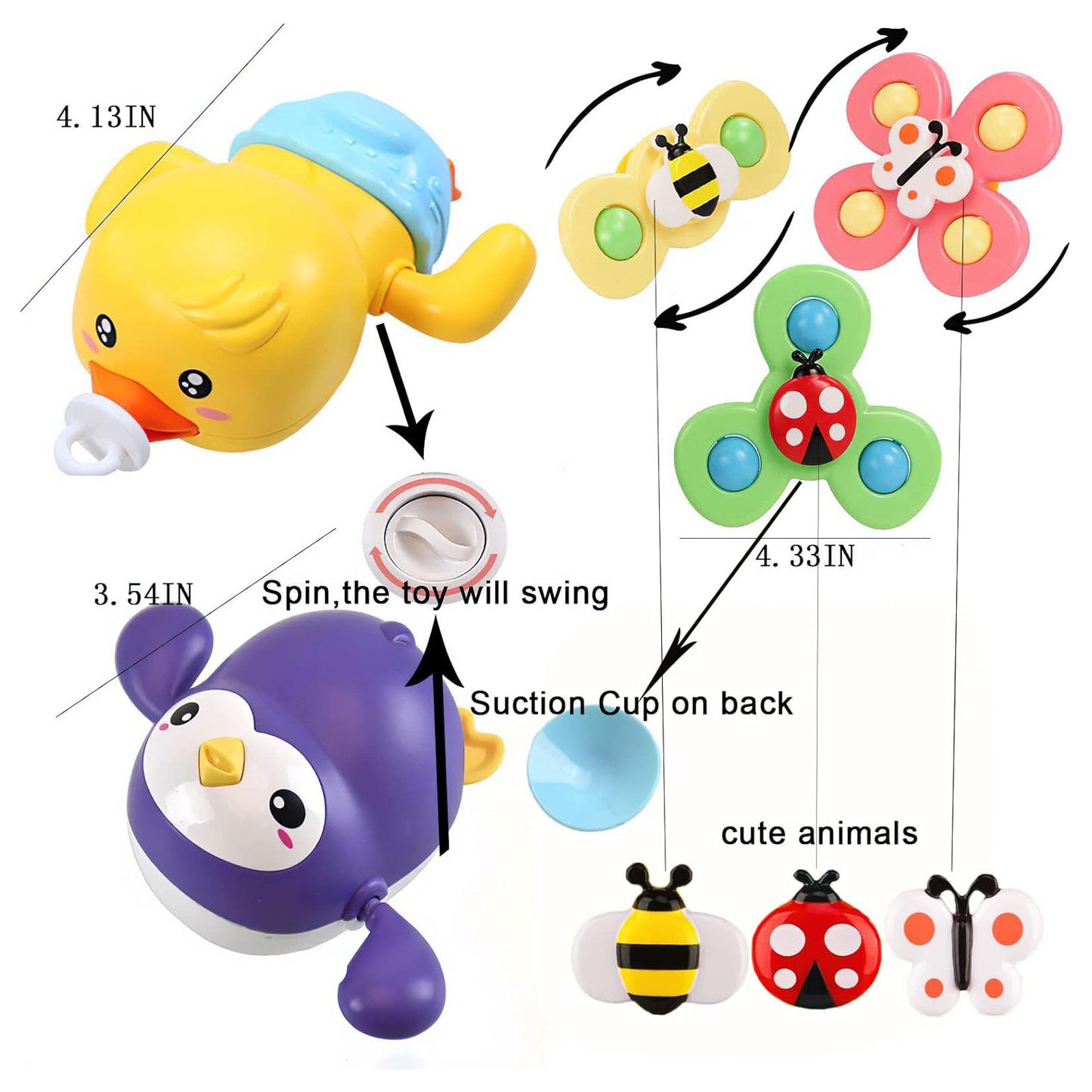 Baby Bath Toy with Shower Head and 2 Wind-Up Swimming Toys, 3 Little Bath Toys Sunflower Water Spray Squirt Shower Faucet and Bathtub Water Pump Summer Essentials for Toddlers Age 1-3