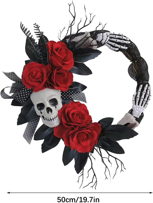 Halloween Skeleton Red Flower Ghost Hands Decorate Garland Ghost Festival Atmosphere Decorate Venue Props Rattan Circle (#1)