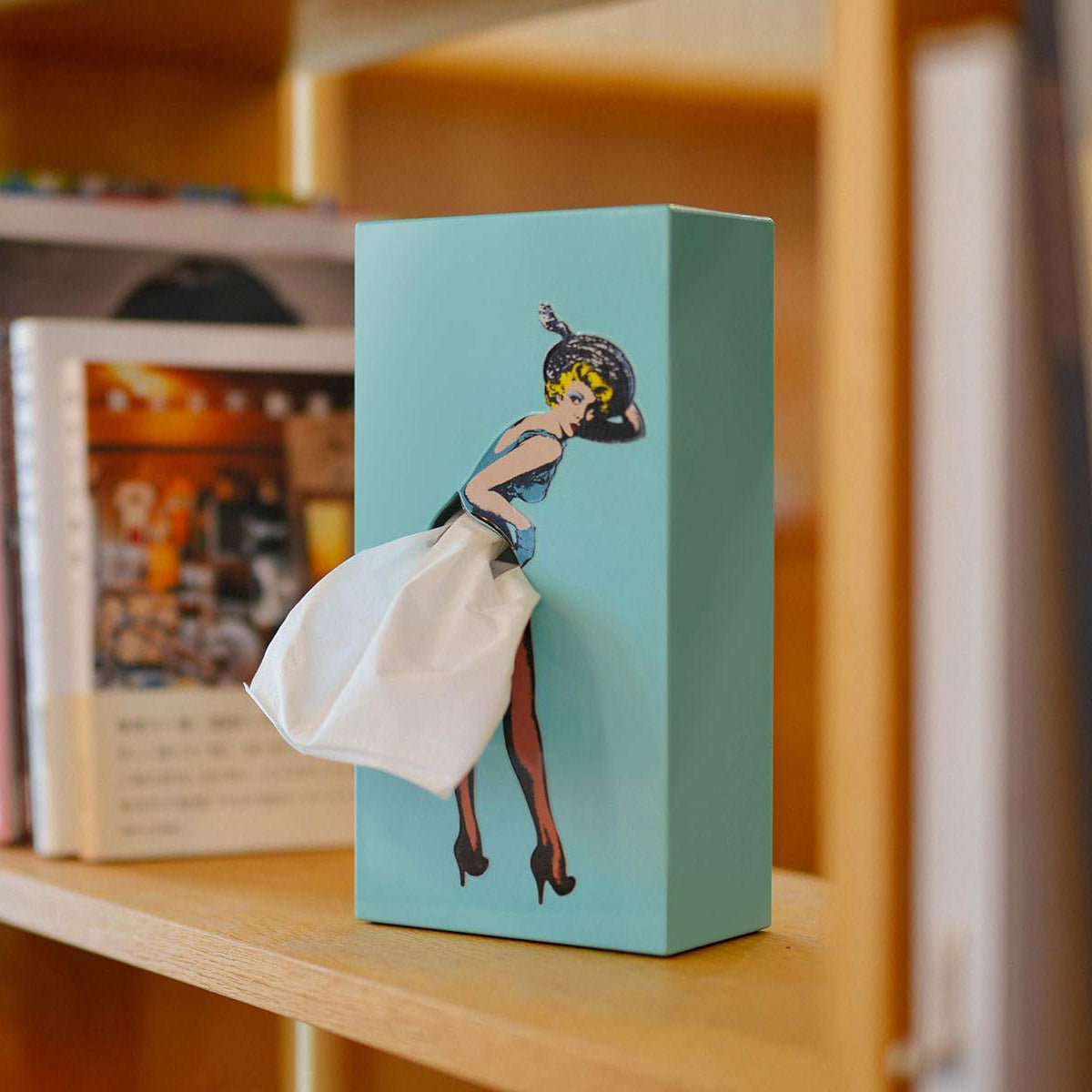 Flying Skirt® Tissue Box (The Original Skirt Tissue Holder) - Resin Embossed Pop Art Print, Metal Weighted Base, Made in Korea - Designed by Spextrum (Mint)
