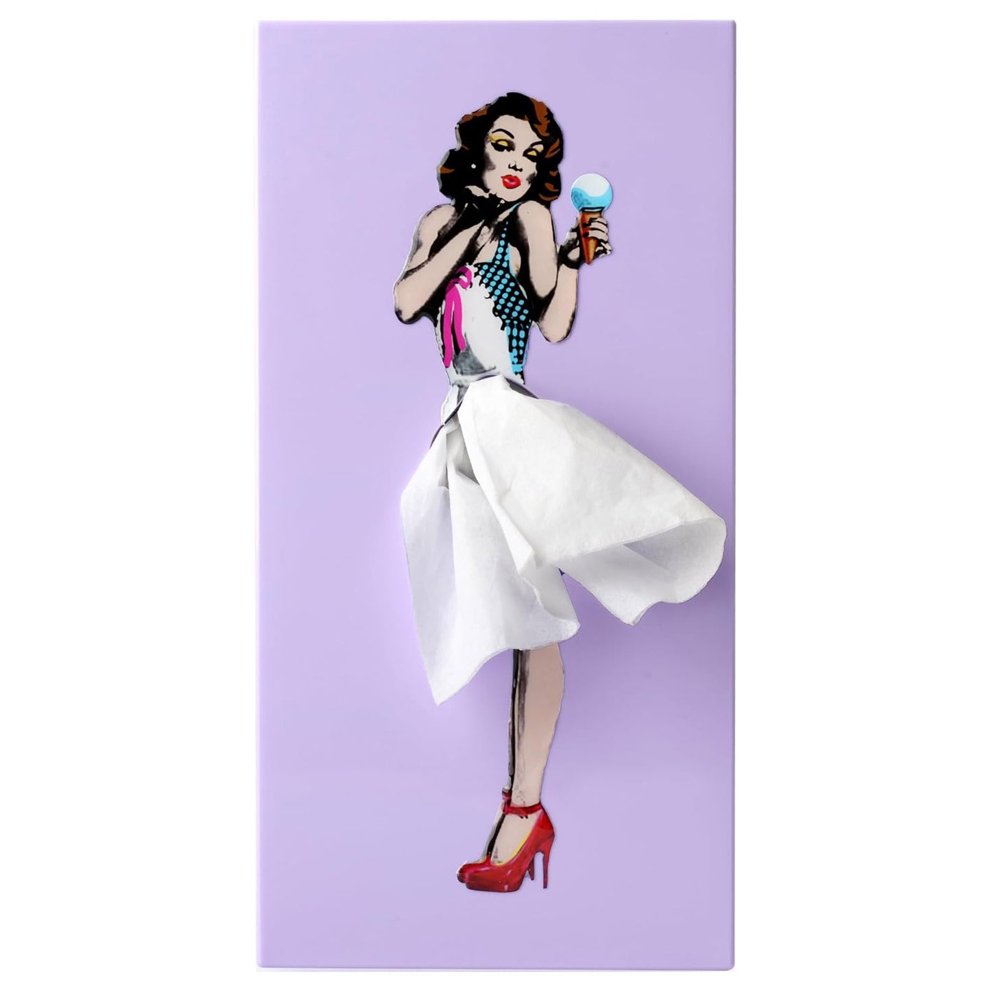 Flying Skirt® Tissue Box (The Original Skirt Tissue Holder) - Resin Embossed Pop Art Print, Metal Weighted Base, Made in Korea - Designed by Spextrum (Mint)