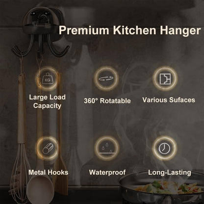 2 Pack Kitchen Utensil Hangers with 6 Hooks - 360° Rotating Kitchen Hooks Utensil Rack Organizer Wall Mounted Drilling Free (Dark Grey)
