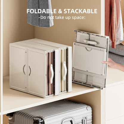4 Pack Bed Sheet Organizers and Storage, Foldable Sheet Organizer for Linen Closet, Plastic Sheets Set Linen Closet Organizer Folder for Bedding Sheets, Duvet Covers, Pillow Case, White
