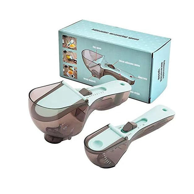 Measuring Spoons for Baking, Adjustable Measuring Cups and Spoons 2 pcs Plastic Measuring Tablespoon Teaspoon Kitchen Tools Set for Cooking, Dry or Liquid – Blue Gray