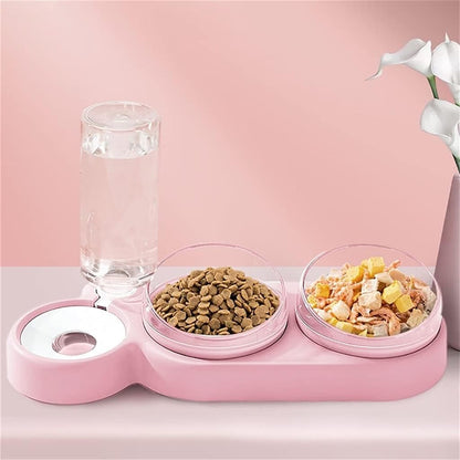 Pet Feeder Dogs Cats Food Double Bowls Automatic Watering Neck Guard Distributor (Color   Blue)