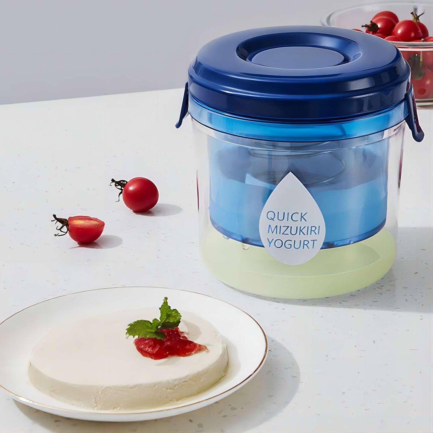 Generic Greek Yogurt Strainer with Lid.Yogurt Filter with Ultra Fine Mesh,to Makes small batches(450g) of Thick Creamy Greek or Coconut Yogurt, 5.12 5.12 5.12inch, Clear and bule