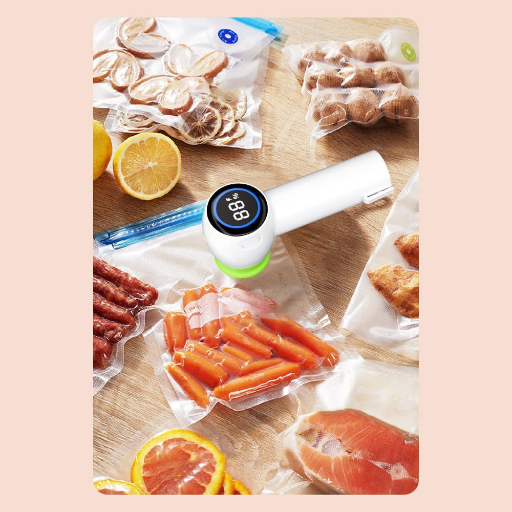 Handheld Vacuum Sealer Multifunctional Food Sealing Machine Mason Jars Electric Sealer Kit with 2 Jar Lids and 2 Preservation Bags for Keeping Food, Fruits, Vegetables s