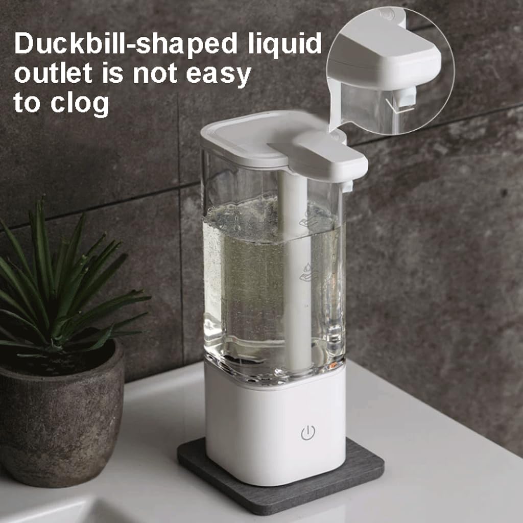Simple Automatic Sensor Soap Dispenser Plastic Refillable Container Bottle for Business and Home 550ml 19.3oz Easy to use, Battery White+stand