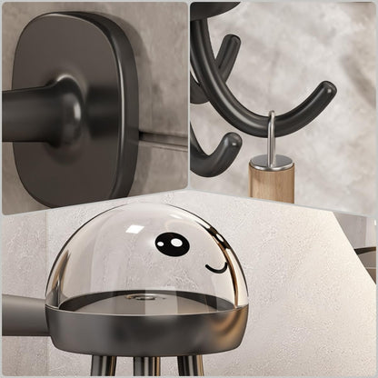 2 Pack Kitchen Utensil Hangers with 6 Hooks - 360° Rotating Kitchen Hooks Utensil Rack Organizer Wall Mounted Drilling Free (Dark Grey)