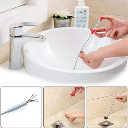 Spring Pipe Dredging Tool, Multifunctional Cleaning Claw, Bendable Sewer Drain Cleaning Brush, Pressure-Type Cleaning Hook for Kitchen, Bathroom and Restaurant (90cm,Black)