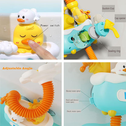 Baby Bath Toy with Shower Head and 2 Wind-Up Swimming Toys, 3 Little Bath Toys Sunflower Water Spray Squirt Shower Faucet and Bathtub Water Pump Summer Essentials for Toddlers Age 1-3