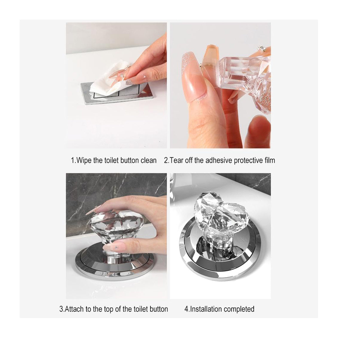 Toilet Button Pusher,Toilet Flusher Top Push Button for Women Long Nail,Toilet Push Button Topper,Home Push Button Helper,Love Heart Nail Button Assist (1PCS-White transparent)