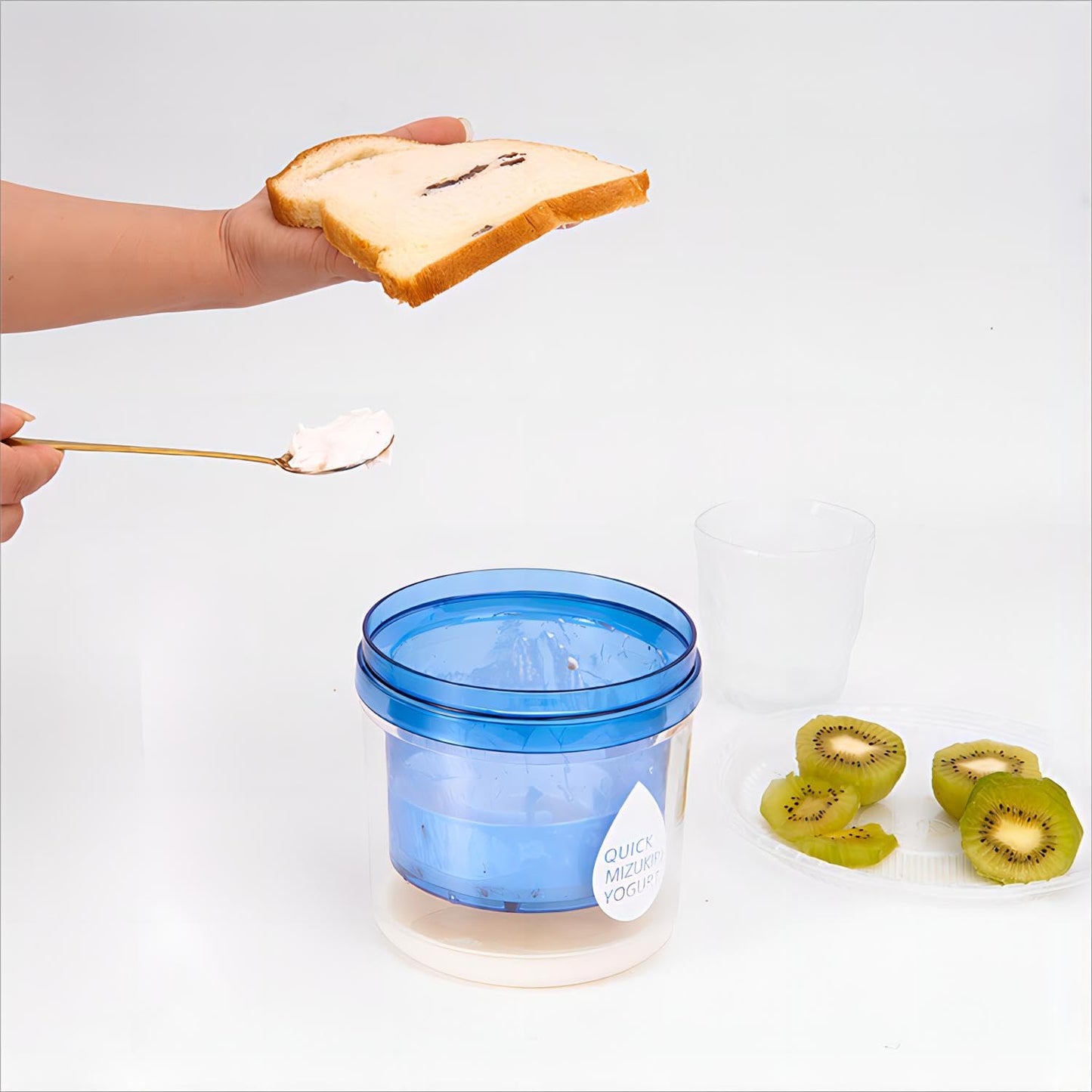 Generic Greek Yogurt Strainer with Lid.Yogurt Filter with Ultra Fine Mesh,to Makes small batches(450g) of Thick Creamy Greek or Coconut Yogurt, 5.12 5.12 5.12inch, Clear and bule
