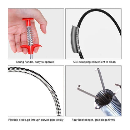 Spring Pipe Dredging Tool, Multifunctional Cleaning Claw, Bendable Sewer Drain Cleaning Brush, Pressure-Type Cleaning Hook for Kitchen, Bathroom and Restaurant (90cm,Black)