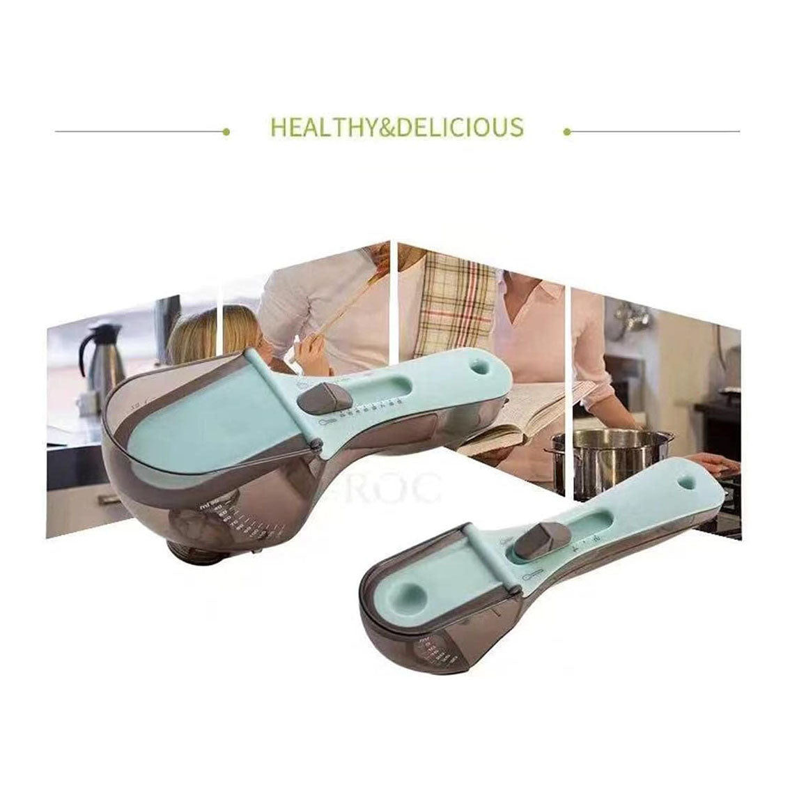 Measuring Spoons for Baking, Adjustable Measuring Cups and Spoons 2 pcs Plastic Measuring Tablespoon Teaspoon Kitchen Tools Set for Cooking, Dry or Liquid – Blue Gray