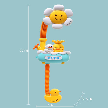 Baby Bath Toy with Shower Head and 2 Wind-Up Swimming Toys, 3 Little Bath Toys Sunflower Water Spray Squirt Shower Faucet and Bathtub Water Pump Summer Essentials for Toddlers Age 1-3