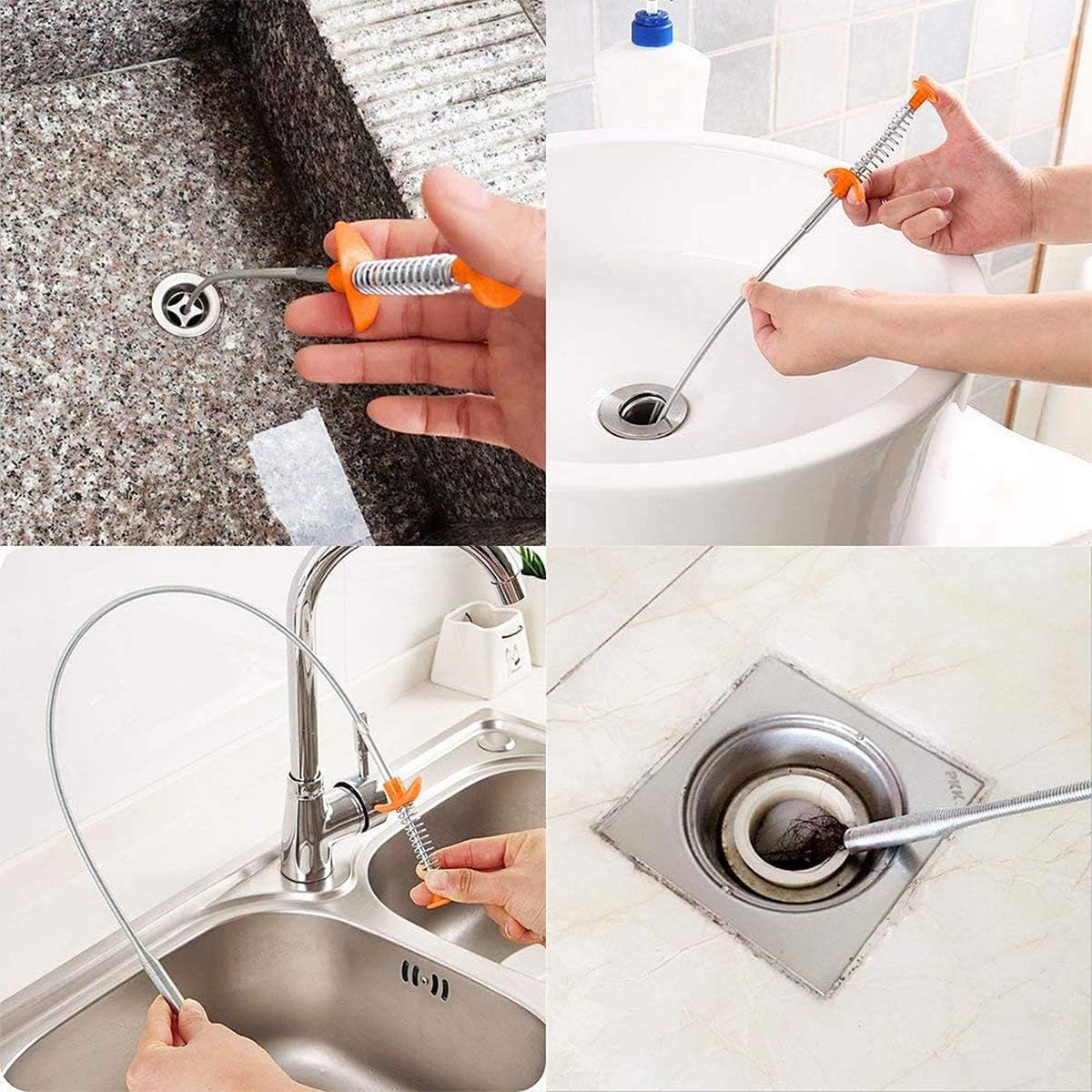 Spring Pipe Dredging Tool, Multifunctional Cleaning Claw, Bendable Sewer Drain Cleaning Brush, Pressure-Type Cleaning Hook for Kitchen, Bathroom and Restaurant (90cm,Black)