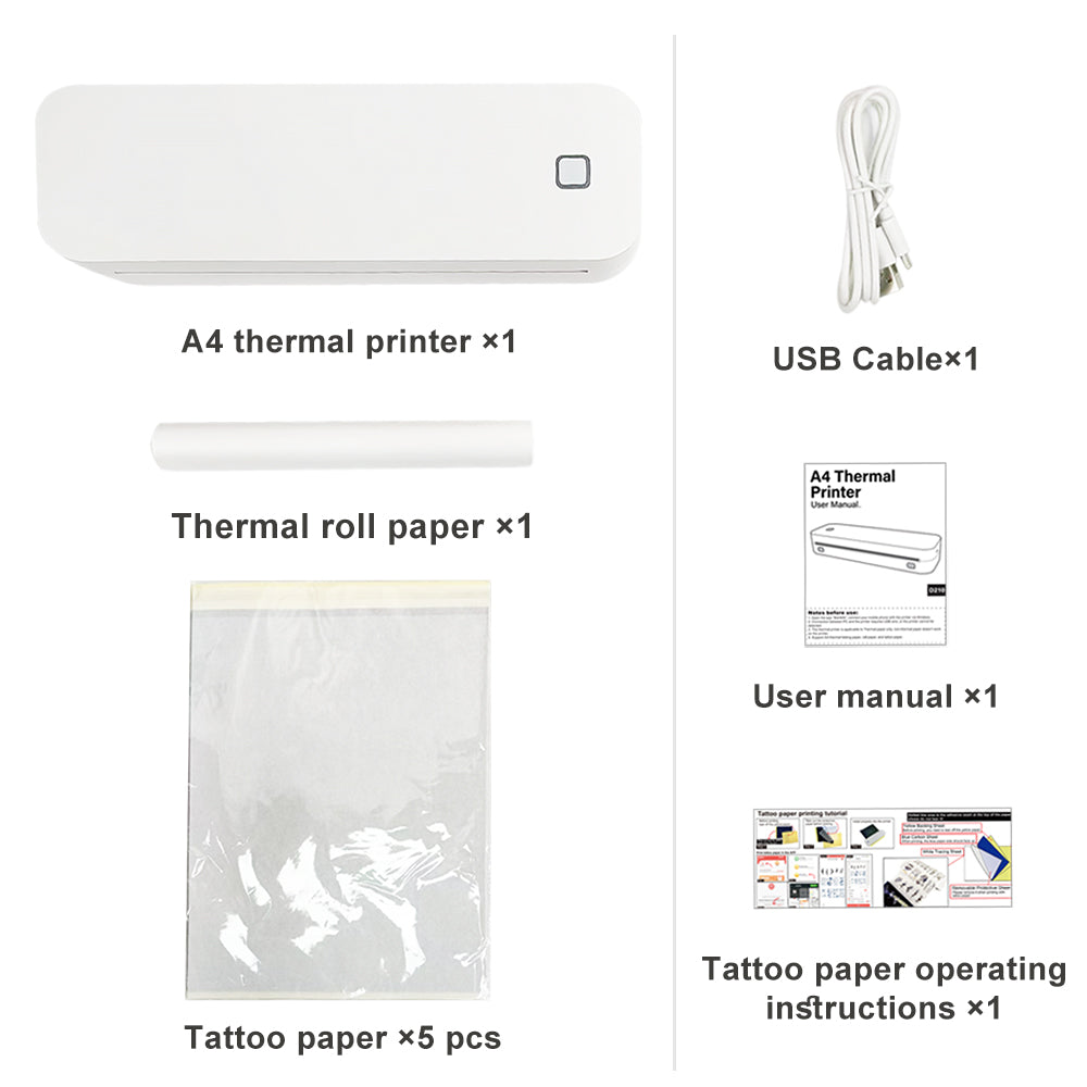D210 Portable Wireless Thermal Printer – Inkless Printer for Travel, Office & Home, Compatible with iPhone/Android/Mac/Windows, Supports A4