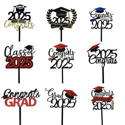 2025 Graduation Cupcake Toppers Black Cake Picks Graduation Table Centerpieces Class of 2025 Cake Decorations Grad Party Favor Supplies