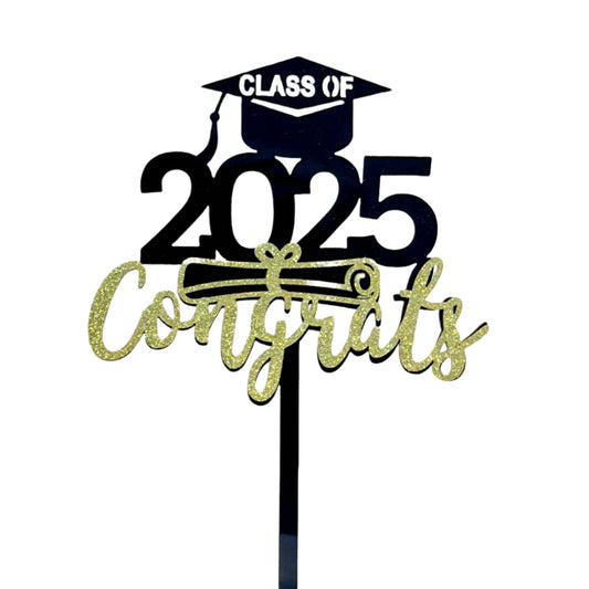 2025 Graduation Cupcake Toppers Black Cake Picks Graduation Table Centerpieces Class of 2025 Cake Decorations Grad Party Favor Supplies