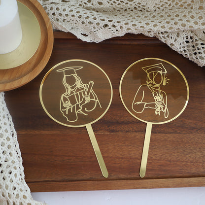 2025 New Laser Printing Graduation Cake Decoration Female Doctor Marked Lines Round Acrylic Cake Toppers Cake Decoration