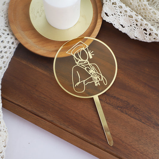 2025 New Laser Printing Graduation Cake Decoration Female Doctor Marked Lines Round Acrylic Cake Toppers Cake Decoration